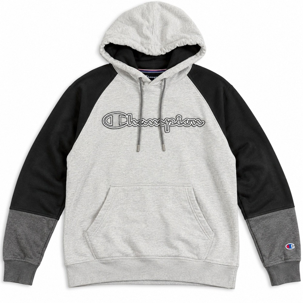 Champion Womens Size S Gray Pullover Hoodie White Script Logo Fleece Sweatshirt